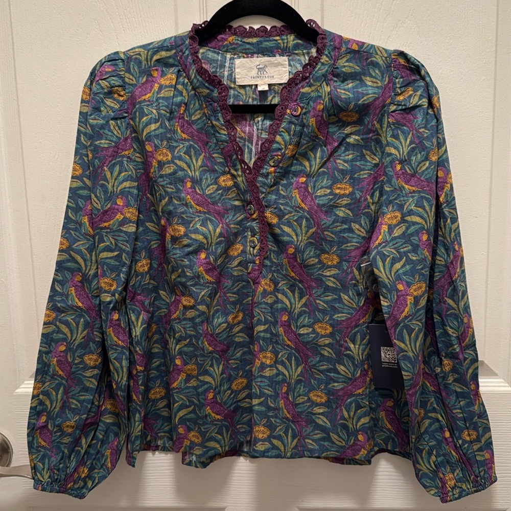NWT Printfresh Birdsong On the Books Blouse